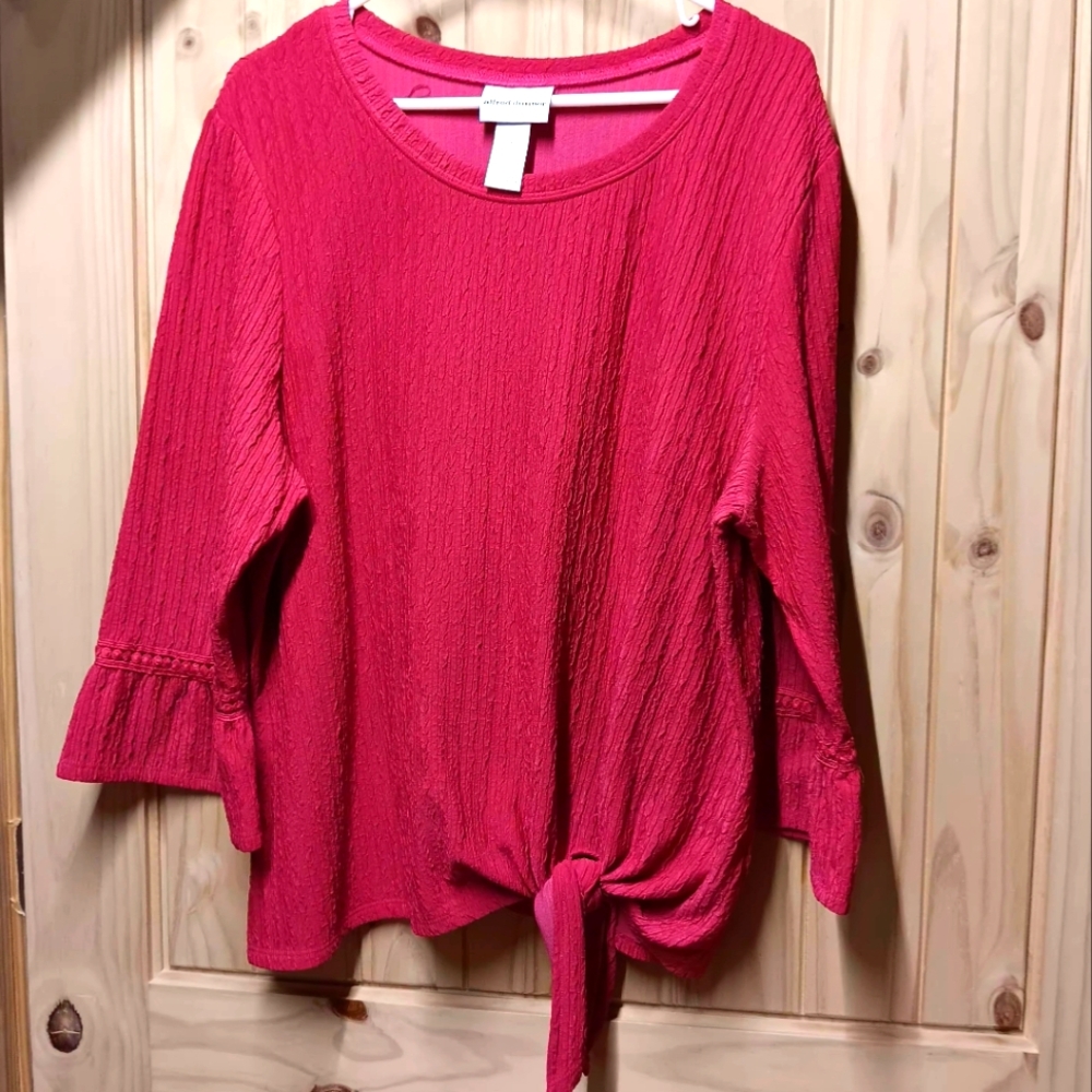 Alfred Dunner Vibrant Pink Blouse with Tie Detail EUC